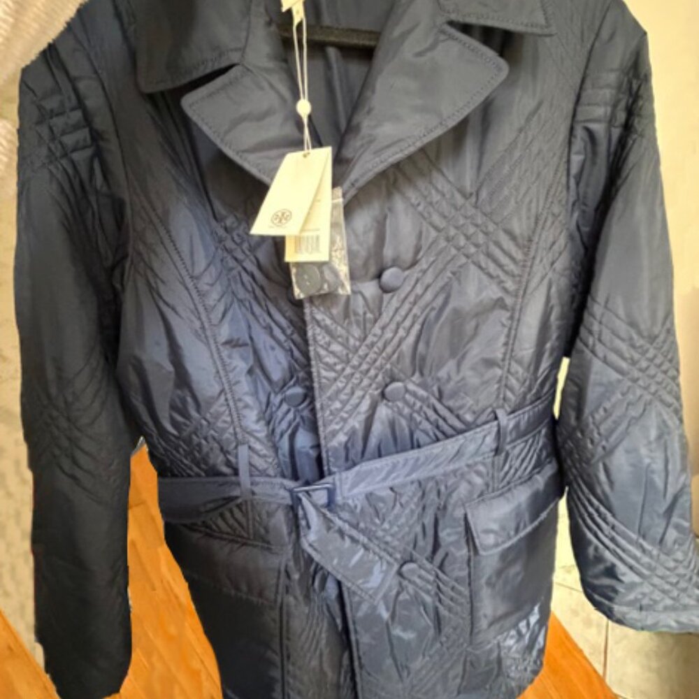 Tory Burch Jordana Dark Navy Quilted Coat 14